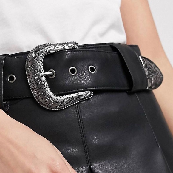 ASOS Design leather look midi skirt + western belt 🖤 black 🖤 US 10 & 12 - Picture 4 of 16